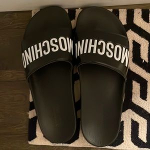 Mens Black Moschino slides - size 10